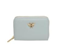 Alice Wheeler London Bee - Portefeuille compact en similicuir avec fermeture éclair sur le pourtour et porte-cartes pour femme - Bleu canard