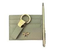 Alice Wheeler London Coffret cadeau de luxe 3 pièces - Porte-cartes en cuir vegan avec nœud papillon doré - Porte-clés exclusif et stylo à bille avec stylet - Coffret cadeau - 5 couleurs, pistache