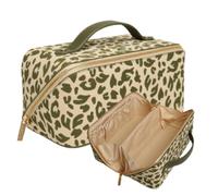 Alice Wheeler London Trousse de beauté en forme de train à imprimé animal - Grande ouverture, intérieur doublé avec poches de rangement - 24 × 12 × 12 cm - Zèbre ou léopard, Léopard olive, M, Trousse