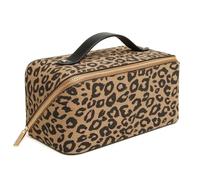 Alice Wheeler London Trousse de beauté en forme de train à imprimé animal - Grande ouverture, intérieur doublé avec poches de rangement - 24 × 12 × 12 cm - Zèbre ou léopard, Léopard foncé, M, Trousse