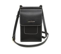 Alice Wheeler Mini Sloane Sac à bandoulière en cuir nappa végétalien, noir avec coutures contrastées, rangement pour téléphone et cartes