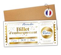 aliceandberry Carte à Gratter Voyage Cadeau Or - Billet d'Avion Personnalisable pour Annonce Destination Surprise, Anniversaire & EVJF, Design Luxe Doré Recto/Verso