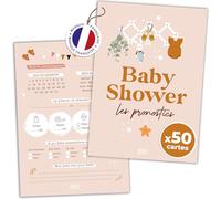 aliceandberry Cartes Pronostics BabyShower - Souvenir Grossesse, Organisation Babyshower - Jeu Gender Reveal Prédictions Bébé Fille ou Garçon - Design Poudré - Français (50 cartes)