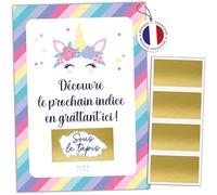 aliceandberry Chasse au Trésor à Gratter Enfant - Jeu Personnalisable - 8 Cartes + Pastilles - Activité Intérieur/Extérieur - Thème Licorne - 5-12 Ans