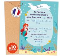 aliceandberry Invitations Sirène Anniversaire Enfant | 10 Cartons + 10 Enveloppes | Champs Pré-remplis Personnalisables | Fête anniversaire Sirène Océan Féerique | Filles Garçons 5-12 ans