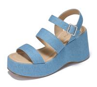 ALICEPUB Sandales compensées confortables à bout ouvert avec bride arrière et sangle de cheville pour femme, Jean bleu., 39.5 EU