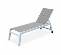 Alice's Garden - Bain de Soleil - Solis - Transat textilène matelassé et Aluminium 6 Positions. Structure Blanche. textilène Taupe