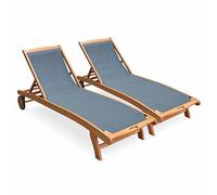 Alice's Garden - Bains de Soleil en Bois - Marbella Gris Anthracite - 2 transats en Bois d'Eucalyptus huilé et textilène Gris Anthracite