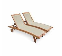 Alice's Garden - Bains de Soleil en Bois - Marbella Gris Taupe - 2 transats en Bois d'Eucalyptus huilé et textilène Gris Taupe