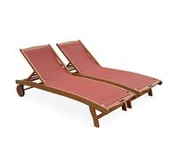 Alice's Garden - Bains de Soleil en Bois - Marbella Terra Cotta - 2 transats en Bois d'Eucalyptus huilé et textilène Terra Cotta