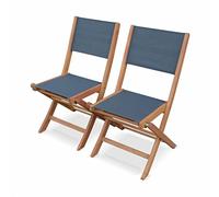 Alice's Garden - Chaises de Jardin en Bois et textilène - Almeria Gris Anthracite - 2 chaises Pliantes en Bois d'Eucalyptus huilé et textilène