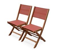 Chaises de jardin en bois et textilène - Almeria Terracotta - 2 chaises pliantes en bois d'Eucalyptus huilé et textilène