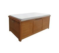 Coffre de jardin 200L en bois - Caja beige - 125x60cm rangement coussins avec 2 vérins et poignées