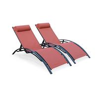 Alice's Garden - Duo de Bains de Soleil Aluminium - Louisa Terracotta- Transats Aluminium et textilène