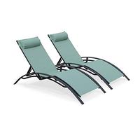 Duo de bains de soleil aluminium - Louisa Vert de gris - Transats aluminium et textilène