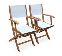 Alice's Garden - Fauteuils de Jardin en Bois et textilène - Almeria Blanc - 2 fauteuils pliants en Bois d'Eucalyptus huilé et textilène