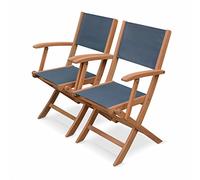 Fauteuils De Jardin En Bois Et Textilène - Almeria Gris Anthracite - 2 Fauteuils Pliants En Bois Gris
