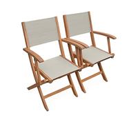 Fauteuils de jardin en bois et textilène - Almeria Gris taupe - 2 fauteuils pliants en bois d'Eucalyptus huilé et textilène