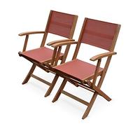 Alice's Garden - Fauteuils de Jardin en Bois et textilène - Almeria Terra Cotta - 2 fauteuils pliants en Bois d'Eucalyptus huilé et textilène