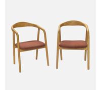 Alice's Garden Lot de 2 chaises vintage en bois d'hévéa et velours côtelé, marron naturel, 55 x 58 x 79 cm