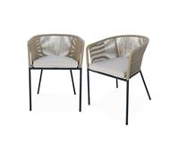 Alice's Garden - Lot de 2 fauteuils de Jardin en Corde Beige et Acier galvanisé. Coussin Beige