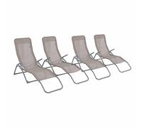sweeek Lot de 4 bains de soleil pliants - Levito Taupe - Transats textilène 2 positions chaises longues Taupe