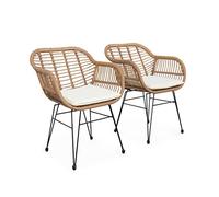 Fauteuil de jardin Sweeek Lot de deux fauteuils effet rotin- résine et métal noir style colonial assise beige