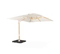 Alice's Garden - Parasol déporté rectangulaire écru 3x4m. mât effet bois + Dalles à lester 50x50cm