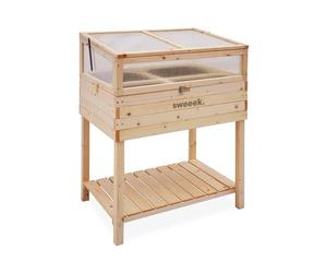 Alice's Garden - Potager en Bois sur Pieds et Serre en Polycarbonate Amovible. ERABLE. 2 en 1. avec étagère et géotextile. 80 x 60 x 109 cm