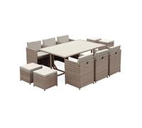 Alice's Garden Salon de Jardin 6-10 Places - Vabo - Coloris Beige, Coussins Beige, Table encastrable.