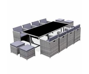 Alice's Garden - Salon de Jardin 8-12 Places - Vabo - Coloris Nuance de Gris. Coussins Gris chiné. Table encastrable