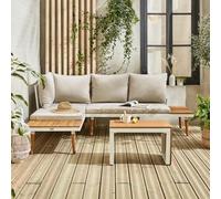 Salon de jardin beige et blanc modulable en aluminium et bois d'acacia 4 places Sao Paulo140 x 68 x 65cm