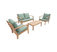 Alice's Garden - Salon de Jardin en Bois 4 Places - Ushuaïa - Coussins Vert de Gris. canapé. fauteuils et Table Basse en Acacia. Design