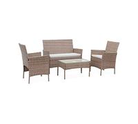 Alice's Garden - Salon de Jardin en résine tressée - Moltès - Naturel. Coussins Beiges - 4 Places - 1 canapé. 2 fauteuils. Une Table Basse