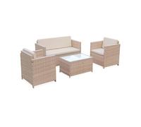 Salon de jardin Sweeek Salon de jardin en résine tressée - Perugia - Résine naturelle Coussins beiges - 4 places - 1 canapé 2 fauteuils une table basse