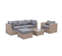 Alice's Garden - Salon de Jardin Premium en résine tressée Arrondie - Vinci - Résine Naturelle Style Osier. Coussins Gris foncé - 5 Places. Haut de Gamme