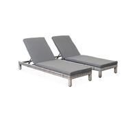 Alice's Garden - Set de 2 Bains de Soleil en résine tressée (transat) - Pisa x2 - Nuances de Gris. Coussins Gris chiné