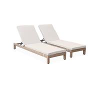 Alice's Garden - Set de 2 Bains de Soleil en résine tressée. transats - Pisa x2 - Naturel. Coussins Beige