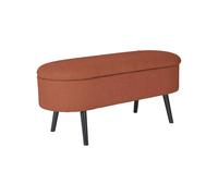 Banc coffre. bout de lit avec revêtement bouclette texturée. rouille. pieds en bois noir. L 112 x 44 x 50cm