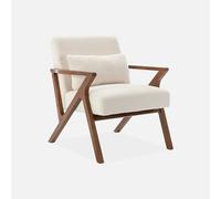 Alice's Garden sweeek - Fauteuil scandinave Bois d'hévéa Finition teinté Noyer Clair et Bouclette crème Antoine