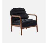 Alice's Garden sweeek - Fauteuil scandinave Bois d'hévéa teinté Noyer et Tissu Velours Noir