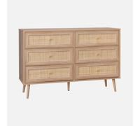 Alice's Garden sweeek - Commode décor Bois et cannage 6 tiroirs Bohème. Couleur Naturelle - 120x39x79cm