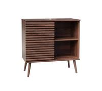 Buffet scandinave décor bois noyer. buffet haut. vaisselier. avec 1 porte coulissante rainurée et 2 étagères 80cm