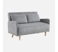 Alice's Garden sweeek - Canapé Convertible en Velours côtelé - Panam - 2 Places scandinave. Pieds Bois. Gris Clair. Banquette. Dossier inclinable