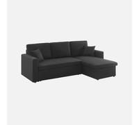 Alice's Garden sweeek - Canapé d'angle Smile Convertible réversible Compact 3 Places en Tissu Noir. L 213.5 x P 136.5 x H 83cm. avec Coffre de Rangement
