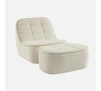 Alice's Garden swe hauffeuse Bouclette texturée 1 Place + Repose Pieds Blanc cassé L 93 x P 104 x H 85cm - Boni