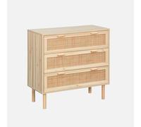 sweeek - Commode 3 tiroirs cannage et décor Bois CAMARGUE L 80 x P 40 x H 80cm