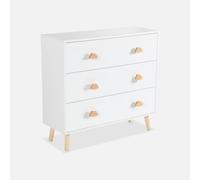 Alice's Garden swe ommode Enfant. décor Bois. Blanc. 3 tiroirs. Pieds et poignées Nuage en pin