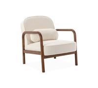 Alice's Garden sweeek - Fauteuil scandinave Bois d'hévéa Finition Noyer Clair et Dossier Arrondi en Bouclette crème - Amelie