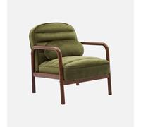 Alice's Garden sweeek - Fauteuil scandinave Bois d'hévéa teinté Noyer et Tissu Velours Kaki